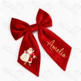 Personalised Christmas Velvet Hair Bow - Santa and His Sack Design