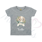 Personalised Kids Happy Easter T-shirt - Bunny Wreath Design
