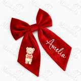 Personalised Valentine's Velvet Hair Bow - Teddy Envelope Design