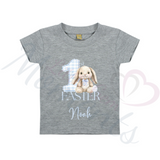 Personalised 1st Easter Kids T-shirt - Pink or Blue Gingham Bunny Design