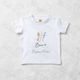 Personalised Born In 2026 Organic Cotton Baby Tee: Pink or Blue Bunny Design