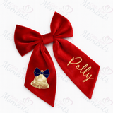 Personalised Christmas Velvet Hair Bow - Christmas Bell Design