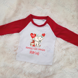 Personalised Mummy's Little Valentine Long Sleeved Top. Kids Valentine's Outfit - Red or Navy - Elephant Design 2