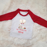 Personalised Mummy's Little Valentine Long Sleeved Top. Kids Valentine's Outfit - Red or Navy - Elephant and Bunny Design