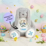 Personalised Giant "Happy Easter" Bunny Teddy. Custom Grey Easter Bunny Plush - Wreath Design - Pink or Blue