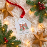 Personalised "First Christmas In Our New Home" Bauble. House Shaped Acrylic Xmas Tree Decoration - Version 2