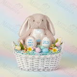 Personalised Happy Easter Bunny Teddy. Custom Kids Keepsake Easter Bunny Plush - Hot Air Balloon Design