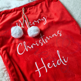 Luxury Plush Velvet Personalised "Merry Christmas" Santa Gift Sacks - Red or Grey - 50cm x 70cm