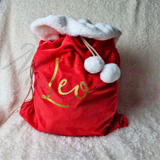 Luxury Plush Velvet Personalised "Merry Christmas" Santa Gift Sacks - Red or Grey - 50cm x 70cm