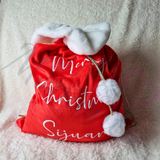 Luxury Plush Velvet Personalised "Merry Christmas" Santa Gift Sacks - Red or Grey - 50cm x 70cm