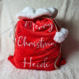 Luxury Plush Velvet Personalised "Merry Christmas" Santa Gift Sacks - Red or Grey - 50cm x 70cm