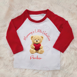 Personalised Mummy's Little Valentine Long Sleeved Top. Kids Valentine's Outfit - Red or Navy - Teddy Heart Design