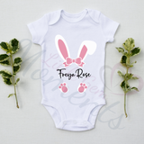 Personalised Easter Bunny Baby Bodysuit. Custom Cute Baby Vest - Pink or Blue Design
