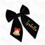 Personalised Christmas Velvet Hair Bow - Christmas Bell Design