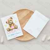 Personalised Happy Father's Day Card. Fully Custom Card for Dad, Grandad, Popps - Pink or Blue Teddy Design