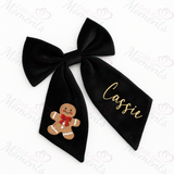 Personalised Christmas Velvet Hair Bow - Gingerbread Man Design
