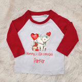 Personalised Mummy's Little Valentine Long Sleeved Top. Kids Valentine's Outfit - Red or Navy - Elephant Design 2