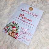 Personalised Nice List Certificate - Candy Cane Lane Red Design. Custom Kids Christmas Eve Box Filler.