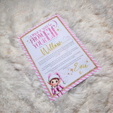 Personalised Elf Arrival Letter for December 1st - Pink Design