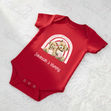 Personalised Happy Mother's Day Baby Bodysuit. Custom Baby Vest - Blue or Pink Teddy Rainbow Design