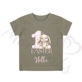 Personalised 1st Easter Kids T-shirt - Pink or Blue Gingham Bunny Design