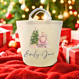 Personalised Christmas Gift Basket Trug. Festive Gift Sack - Train Design - Pink or Navy