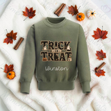 Trick Or Treat Sweatshirt | Personalised Kids Halloween Top | Custom Name Toddler Halloween Sweater | Gothic Halloween Jumper