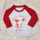 Personalised Mummy's Little Valentine Long Sleeved Top. Kids Valentine's Outfit - Red or Navy - Elephant