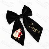 Personalised Christmas Velvet Hair Bow - Santa and His Sack Design