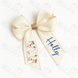 Personalised Glitter Trim Christmas Hair Bow - Christmas 2025 Design - Multiple Colours - 6 Inch Bow