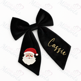 Personalised Christmas Velvet Hair Bow - Santa Claus Design