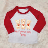 Personalised My 1st Valentine's Day Long Sleeved Top. Baby Valentine's Outfit - Red or Navy - 3 Little Bears