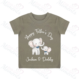 Personalised Happy Father's Day Kids T-shirt - Daddy & Baby Elephant Design