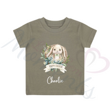 Personalised Kids Happy Easter T-shirt - Bunny Wreath Design