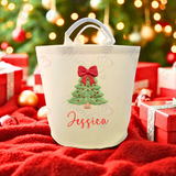 Personalised Christmas Gift Basket Trug. Festive Gift Sack - Christmas Tree Design
