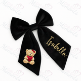 Personalised Valentine's Velvet Hair Bow - Teddy Heart Design