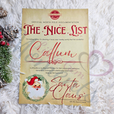 Personalised Nice List Certificate - Rustic. Custom Kids Xmas Treat. Christmas Eve Box Fillers.