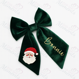 Personalised Christmas Velvet Hair Bow - Santa Claus Design