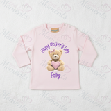 Personalised Happy Mother's Day Long Sleeved Top - Baby and Toddler - Teddy Heart Design