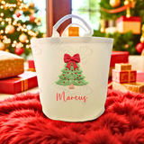 Personalised Christmas Gift Basket Trug. Festive Gift Sack - Christmas Tree Design