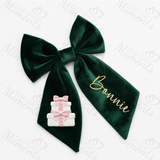 Personalised Christmas Velvet Hair Bow - Christmas Presents Design