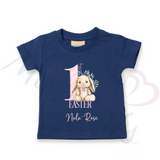 Personalised 1st Easter Kids T-shirt - Pink or Blue Bunny Design