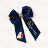 Personalised Glitter Trim Christmas Hair Bow - Santa Claus Design - Multiple Colours - 6 Inch Bow