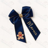 Personalised Glitter Trim Christmas Hair Bow - Gingerbread Man Design - Multiple Colours - 6 Inch Bow