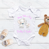 Personalised Happy Father's Day Baby Bodysuit. Custom Cute Father's Day Baby Vest - Elephant Design - Pink or Blue
