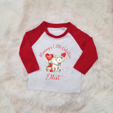 Personalised Mummy's Little Valentine Long Sleeved Top. Kids Valentine's Outfit - Red or Navy - Elephant