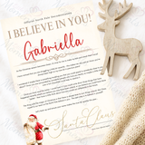 Personalised "I Believe In You" Letter from Santa Claus. Custom Xmas Eve Box Filler - Santa Sack Design