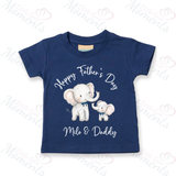 Personalised Happy Father's Day Kids T-shirt - Daddy & Baby Elephant Design