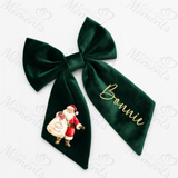Personalised Christmas Velvet Hair Bow - Santa and His Sack Design
