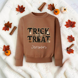 Trick Or Treat Sweatshirt | Personalised Kids Halloween Top | Custom Name Toddler Halloween Sweater | Gothic Halloween Jumper